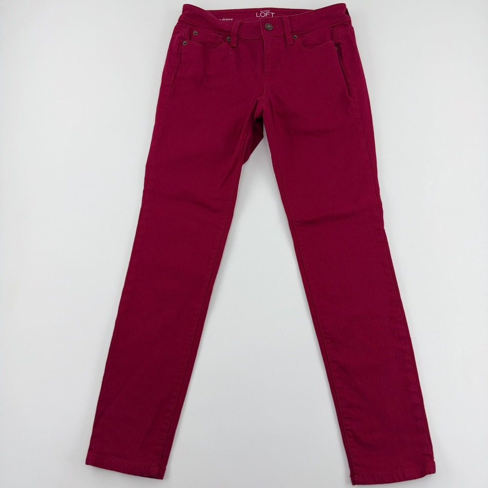 LOFT Modern Skinny Pants Women's 2P Petite Berry Pink Magenta Stretch Ankle